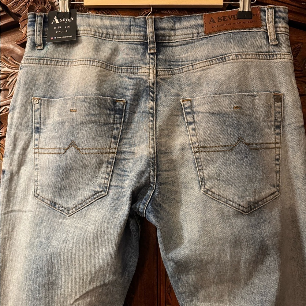 NWT A Seven Jeans Denim Distressed Low Rise Straight Leg Jeans - Picture 4 of 12